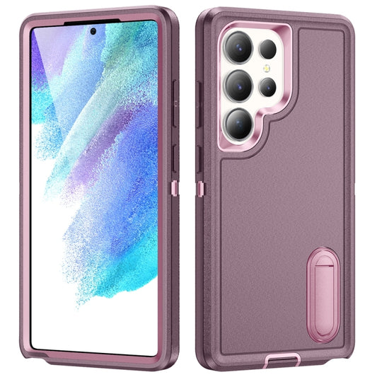 For Samsung Galaxy S25 Ultra 5G Rugged PC Hybrid Silicone Phone Case with Holder(Purple+Pink) - Galaxy S25 Ultra 5G Cases by PMC Jewellery | Online Shopping South Africa | PMC Jewellery | Buy Now Pay Later Mobicred