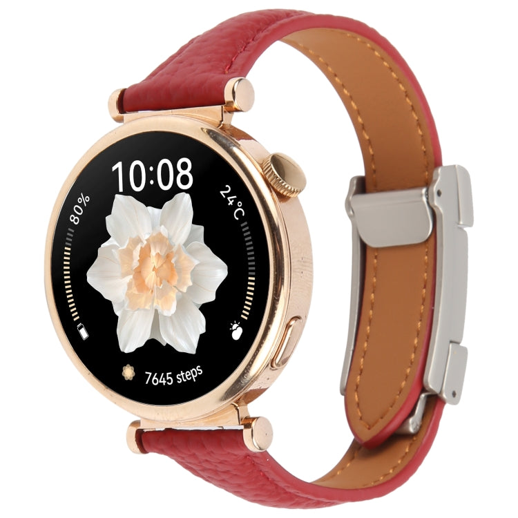 18mm Universal Slim Magnetic Buckle Genuine Leather Watch Band(Red) - free shipping - PMc TechLife - Order now!