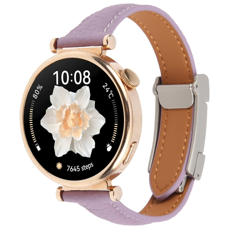 22mm Universal Slim Magnetic Buckle Genuine Leather Watch Band(Purple) - free shipping - PMc TechLife - Order now!