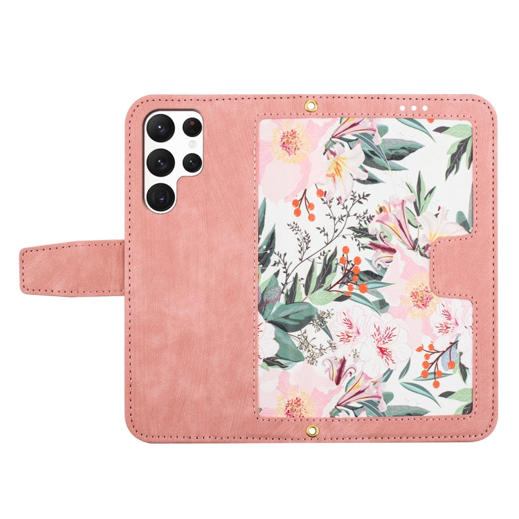 For Samsung Galaxy S25 Ultra 5G Floral Pattern Leather Phone Case with Lanyard(Pink) - Galaxy S25 Ultra 5G Cases by PMC Jewellery | Online Shopping South Africa | PMC Jewellery | Buy Now Pay Later Mobicred