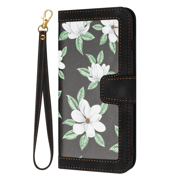 For Samsung Galaxy S25+ 5G Floral Pattern Leather Phone Case with Lanyard(Black) - Galaxy S25+ 5G Cases by PMC Jewellery | Online Shopping South Africa | PMC Jewellery | Buy Now Pay Later Mobicred