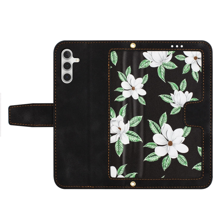 For Samsung Galaxy S25+ 5G Floral Pattern Leather Phone Case with Lanyard(Black) - free shipping - PMC Jewellery - Order now!