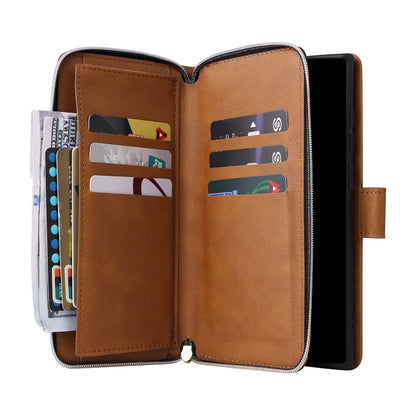 For Samsung Galaxy S25 Ultra 5G 9-Card Slots Zipper Wallet Bag Leather Phone Case(Brown) - Galaxy S25 Ultra 5G Cases by PMC Jewellery | Online Shopping South Africa | PMC Jewellery | Buy Now Pay Later Mobicred