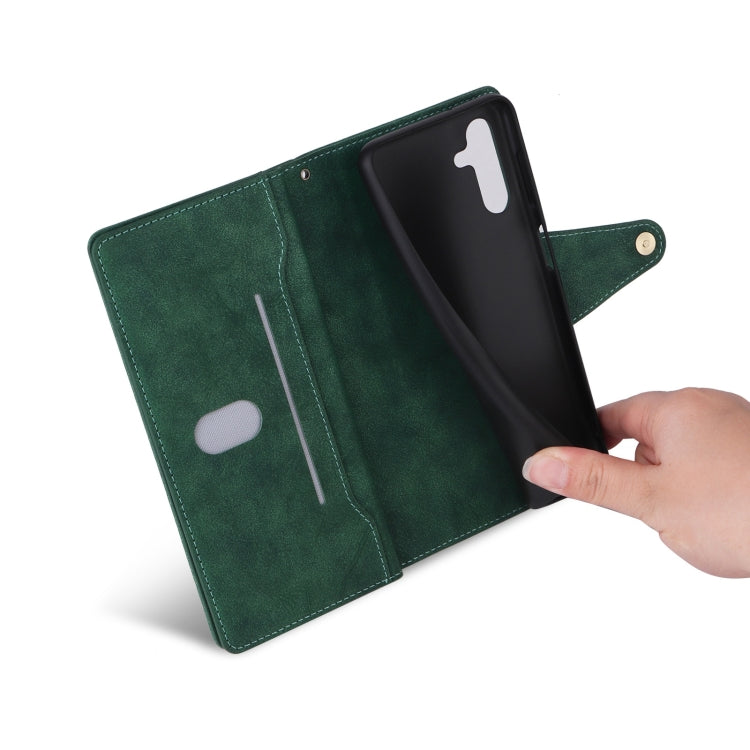 For Samsung Galaxy S25 5G Rivet Buckle 9 Cards Three Fold Leather Phone Case(Green) - Galaxy S25 5G Cases by PMC Jewellery | Online Shopping South Africa | PMC Jewellery | Buy Now Pay Later Mobicred