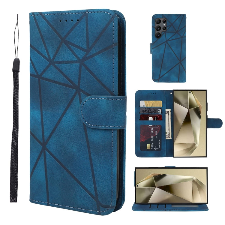 For Samsung Galaxy S25 Ultra 5G Skin Feel Geometric Lines Leather Phone Case(Blue) - Galaxy S25 Ultra 5G Cases by PMC Jewellery | Online Shopping South Africa | PMC Jewellery | Buy Now Pay Later Mobicred