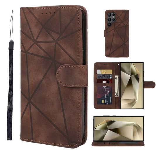 For Samsung Galaxy S25 Ultra 5G Skin Feel Geometric Lines Leather Phone Case(Brown) - Galaxy S25 Ultra 5G Cases by PMC Jewellery | Online Shopping South Africa | PMC Jewellery | Buy Now Pay Later Mobicred