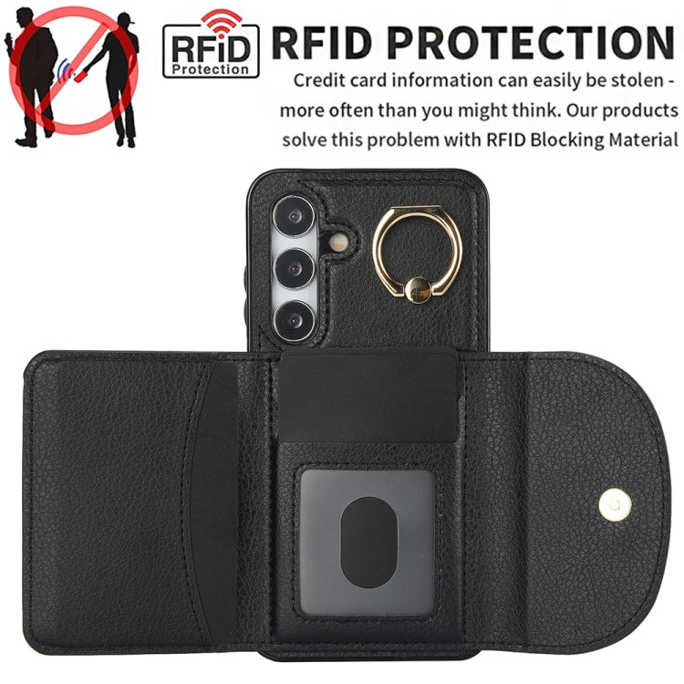 For Samsung Galaxy S25+ 5G Ring Holder Card Bag Skin Feel Phone Case(Black) - free shipping - PMC Jewellery - Order now!
