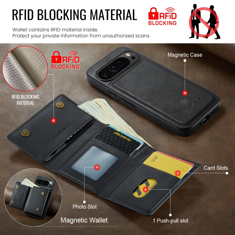 For Google Pixel 9 Pro XL DG.MING M6 Series RFID Tri-fold Card Bag Removable Leather Phone Case(Black) - Google Cases by DG.MING | Online Shopping South Africa | PMC TechLife | Buy Now Pay Later Mobicred
