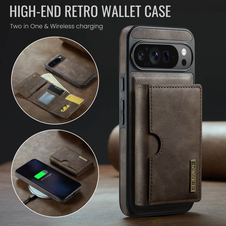 For Google Pixel 9 Pro XL DG.MING M6 Series RFID Tri-fold Card Bag Removable Leather Phone Case(Coffee) - Google Cases by DG.MING | Online Shopping South Africa | PMC TechLife | Buy Now Pay Later Mobicred