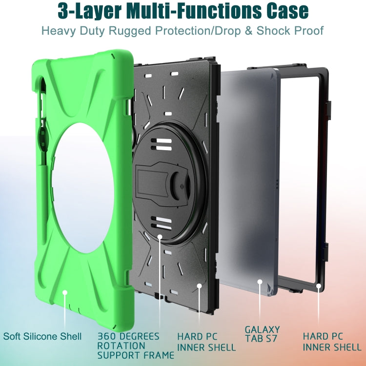 For Samsung Galaxy Tab S9 / Galaxy Tab S8 / Galaxy Tab S7 (2020) T870 Shockproof Colorful Silicone + PC Protective Case with Holder & Shoulder Strap & Hand Strap & Pen Slot(Green) - Galaxy Tab S8 Cases by PMC Jewellery | Online Shopping South Africa | PMC Jewellery | Buy Now Pay Later Mobicred