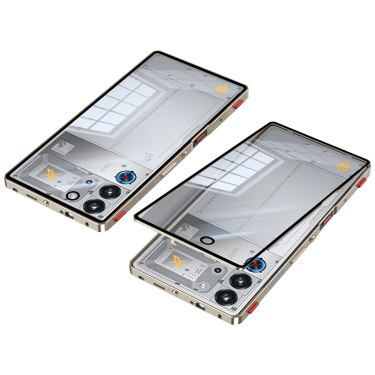 For ZTE nubia Red Magic 10 Pro / 10 Pro+ Snap Buckle Metal Frame Glass Back Panel Phone Case(Gold) - free shipping - PMC TechLife - Order now!