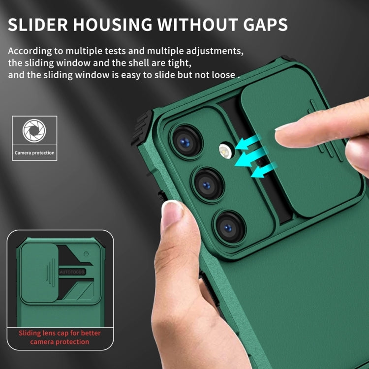 For Samsung Galaxy S25 5G Stereoscopic Holder Sliding Camshield Phone Case(Green) - Galaxy S25 5G Cases by PMC Jewellery | Online Shopping South Africa | PMC Jewellery | Buy Now Pay Later Mobicred