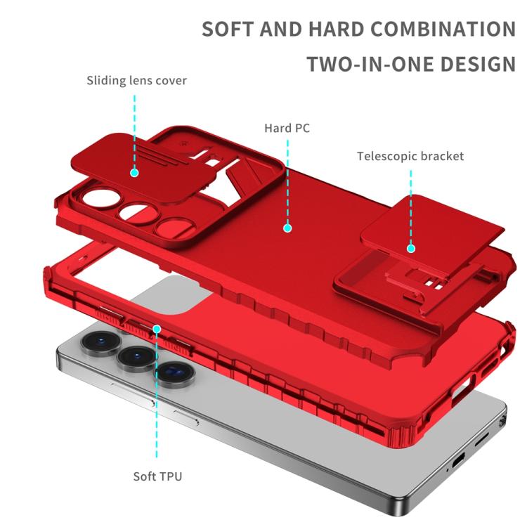 For Samsung Galaxy S25 Ultra 5G Stereoscopic Holder Sliding Camshield Phone Case(Red) - Galaxy S25 Ultra 5G Cases by PMC Jewellery | Online Shopping South Africa | PMC Jewellery | Buy Now Pay Later Mobicred