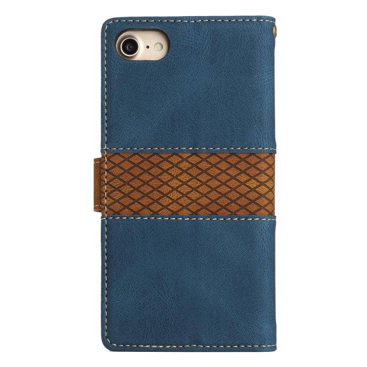For iPhone 16e Grid Stitching Leather Phone Case with Lanyard(Blue) - iPhone 16e Cases by PMC TechLife | Online Shopping South Africa | PMC TechLife | Buy Now Pay Later Mobicred