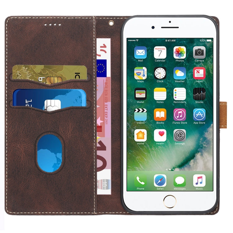 For iPhone 16e Grid Stitching Leather Phone Case with Lanyard(Brown) - iPhone 16e Cases by PMC TechLife | Online Shopping South Africa | PMC TechLife | Buy Now Pay Later Mobicred