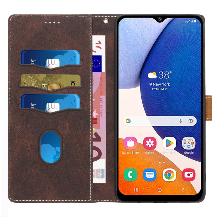 For Samsung Galaxy S25+ 5G Grid Stitching Leather Phone Case with Lanyard(Brown) - Galaxy S25+ 5G Cases by PMC Jewellery | Online Shopping South Africa | PMC Jewellery | Buy Now Pay Later Mobicred