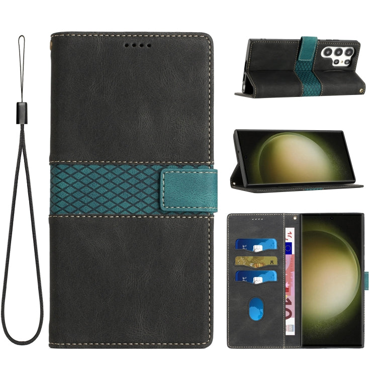 For Samsung Galaxy S25 Ultra 5G Grid Stitching Leather Phone Case with Lanyard(Black) - Galaxy S25 Ultra 5G Cases by PMC Jewellery | Online Shopping South Africa | PMC Jewellery | Buy Now Pay Later Mobicred
