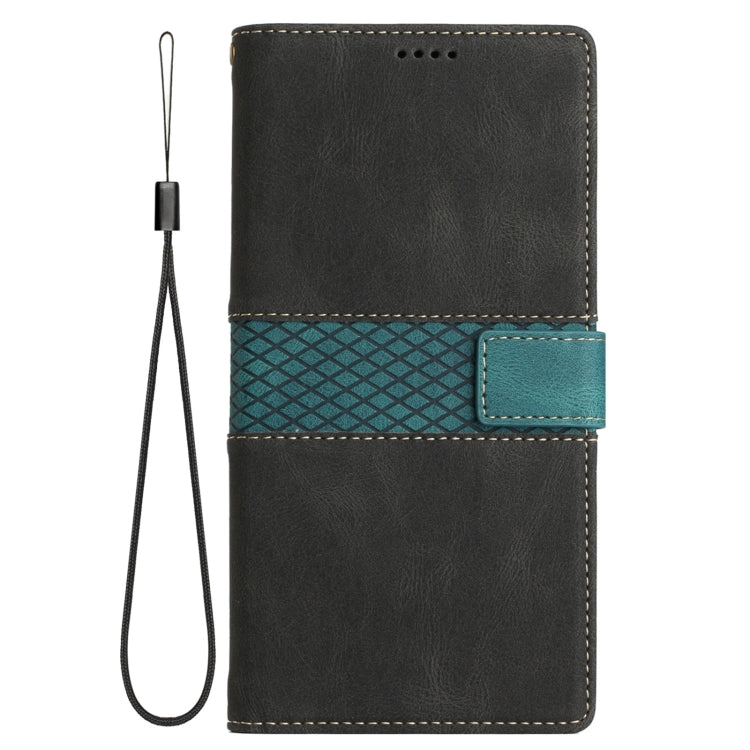 For Samsung Galaxy S25 Ultra 5G Grid Stitching Leather Phone Case with Lanyard(Black) - Galaxy S25 Ultra 5G Cases by PMC Jewellery | Online Shopping South Africa | PMC Jewellery | Buy Now Pay Later Mobicred