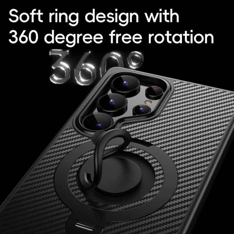 For Samsung Galaxy S25 Ultra 5G Carbon Fiber MagSafe Phone Case with 360 Degree Rotating Holder(Black) - Galaxy S25 Ultra 5G Cases by PMC Jewellery | Online Shopping South Africa | PMC Jewellery | Buy Now Pay Later Mobicred