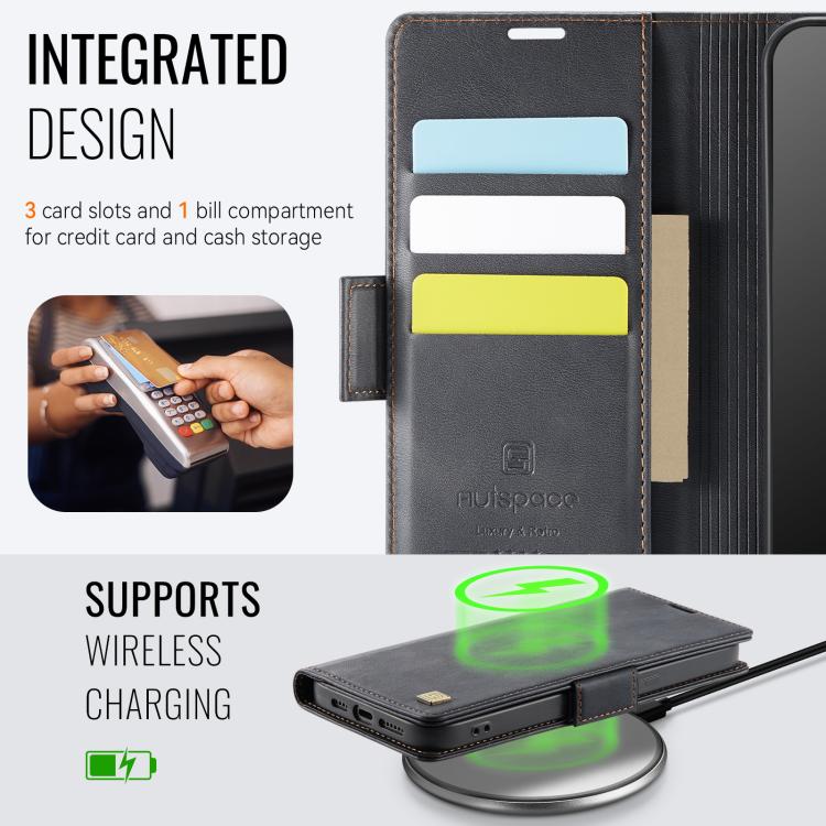 For iPhone 16e AutSpace A11 Side Buckle MagSafe Magnetic RFID Phone Leather Case(Black) - free shipping - PMc TechLife - Order now!