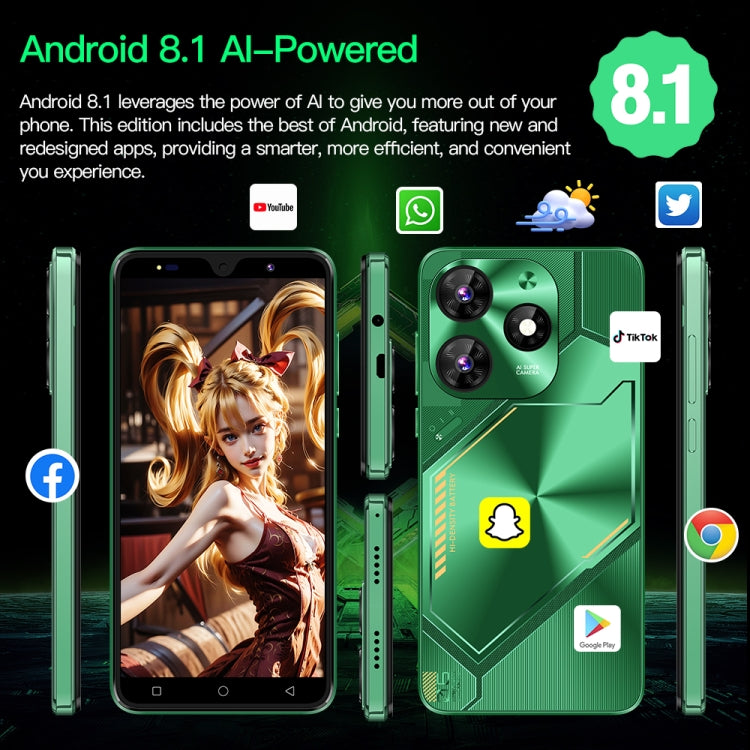 Povo6 Neo / DP29, 1GB+16GB, Face Identification, 5.0 inch Android 8.1 MTK6580M Quad Core, Network: 3G, Dual SIM, Plug:AU Plug(Green) - free shipping - PMc TechLife - Order now!