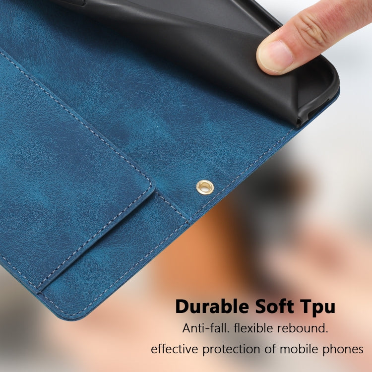 For iPhone 16e Tulips Embossed Leather Phone Case with Lanyard(Blue) - iPhone 16e Cases by PMC TechLife | Online Shopping South Africa | PMC TechLife | Buy Now Pay Later Mobicred