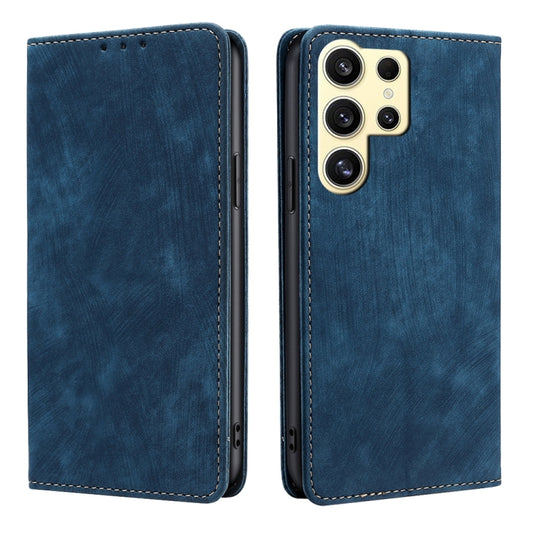 For Samsung Galaxy S25 Ultra 5G RFID Anti-theft Brush Magnetic Leather Phone Case(Blue) - Galaxy S25 Ultra 5G Cases by PMC Jewellery | Online Shopping South Africa | PMC Jewellery | Buy Now Pay Later Mobicred