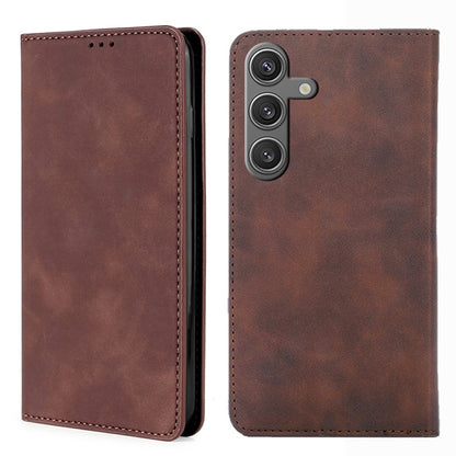 For Samsung Galaxy S25 5G Skin Feel Magnetic Leather Phone Case(Dark Brown) - Galaxy S25 5G Cases by PMC Jewellery | Online Shopping South Africa | PMC Jewellery | Buy Now Pay Later Mobicred