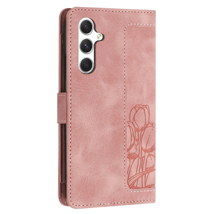 For Samsung Galaxy S25+ 5G Tulips Embossed Leather Phone Case with Lanyard(Pink) - Galaxy S25+ 5G Cases by PMC Jewellery | Online Shopping South Africa | PMC Jewellery | Buy Now Pay Later Mobicred