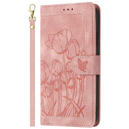 For Samsung Galaxy S25 5G Tulips Embossed Leather Phone Case with Lanyard(Pink) - Galaxy S25 5G Cases by PMC Jewellery | Online Shopping South Africa | PMC Jewellery | Buy Now Pay Later Mobicred