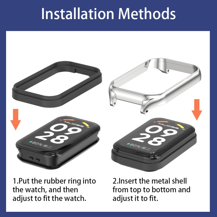For Xiaomi Smart Band 9 Active / Redmi Band 3 Mijobs Metal Shell Silicone Watch Band(Black Silver) - free shipping - PMc TechLife - Order now!
