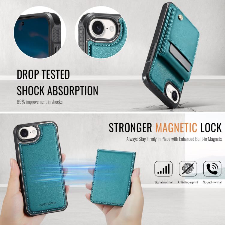 For iPhone 16e JEEHOOD J06 British Style RFID MagSafe Card Bag PU Phone Case(Green) - free shipping - PMc TechLife - Order now!