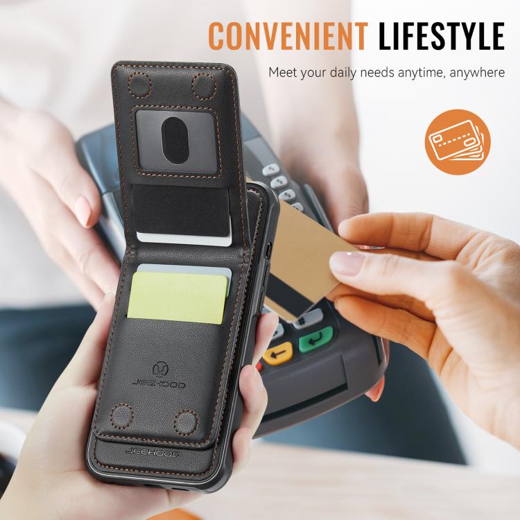 For iPhone 16e JEEHOOD J06 British Style RFID MagSafe Card Bag PU Phone Case(Black) - free shipping - PMc TechLife - Order now!