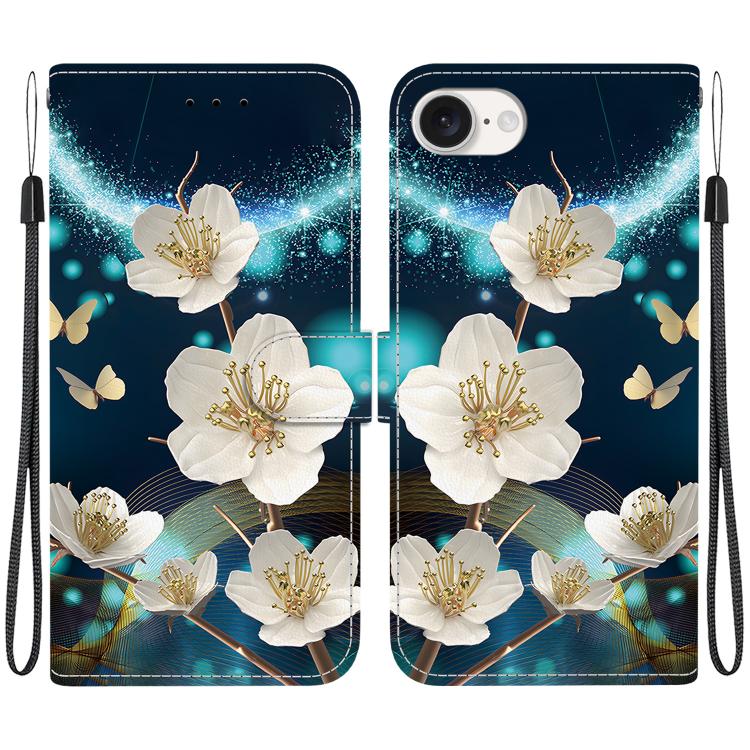 For iPhone 16e Crystal Texture Colored Drawing Leather Phone Case(Magnolia) - iPhone 16e Cases by PMC TechLife | Online Shopping South Africa | PMC TechLife | Buy Now Pay Later Mobicred
