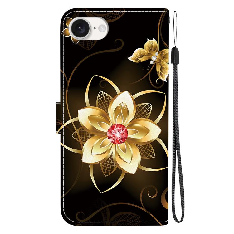 For iPhone 16e Crystal Texture Colored Drawing Leather Phone Case(Gold Flower) - iPhone 16e Cases by PMC TechLife | Online Shopping South Africa | PMC TechLife | Buy Now Pay Later Mobicred