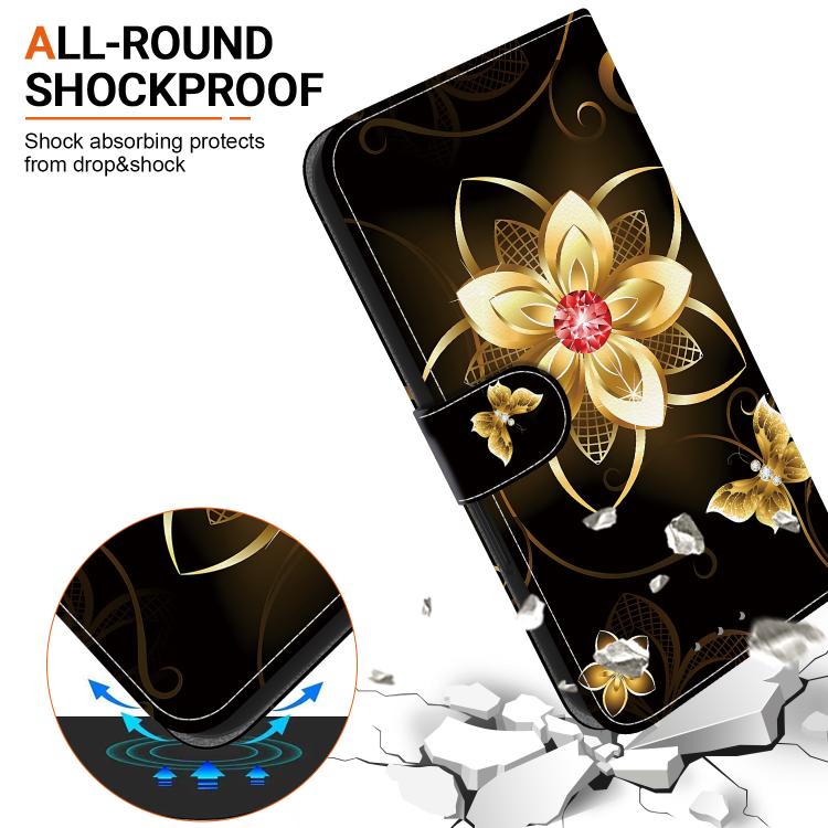 For iPhone 16e Crystal Texture Colored Drawing Leather Phone Case(Gold Flower) - iPhone 16e Cases by PMC TechLife | Online Shopping South Africa | PMC TechLife | Buy Now Pay Later Mobicred