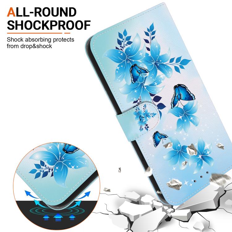 For iPhone 16e Crystal Texture Colored Drawing Leather Phone Case(Blue Butterflies) - iPhone 16e Cases by PMC TechLife | Online Shopping South Africa | PMC TechLife | Buy Now Pay Later Mobicred