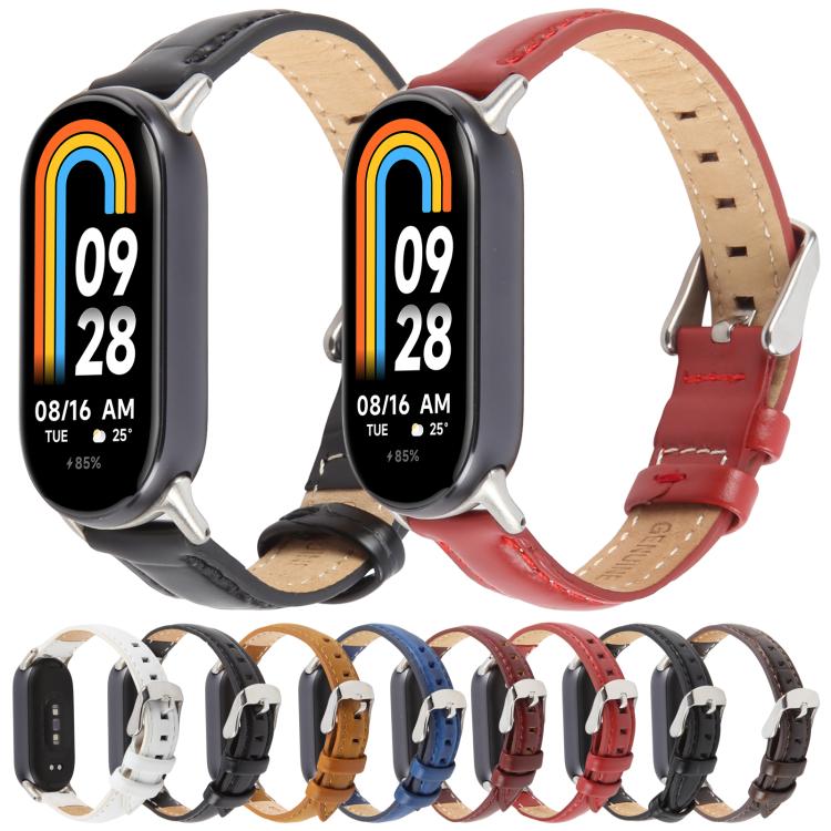 For Xiaomi Smart Band 9 / 8 Silver Metal Connector Genuine Leather Watch Band(Blue) - free shipping - PMc TechLife - Order now!