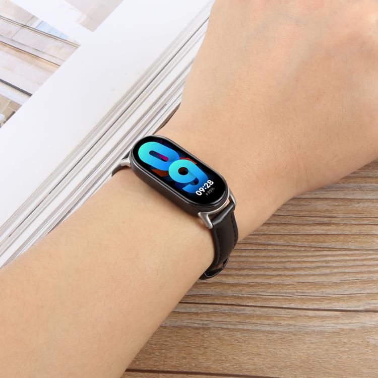 For Xiaomi Smart Band 9 / 8 Silver Metal Connector Genuine Leather Watch Band(White) - Watch Bands by PMc TechLife | Online Shopping South Africa | PMc TechLife | Buy Now Pay Later Mobicred