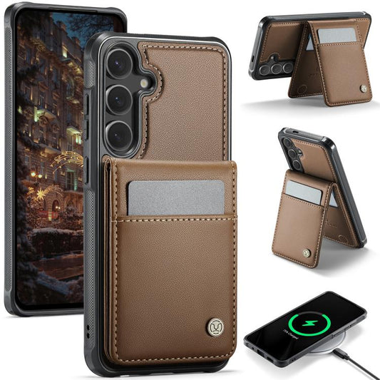 For Samsung Galaxy S25 5G JEEHOOD J06 British Style RFID MagSafe Card Bag PU Phone Case(Brown) - Galaxy S25 5G Cases by JEEHOOD | Online Shopping South Africa | PMC Jewellery | Buy Now Pay Later Mobicred