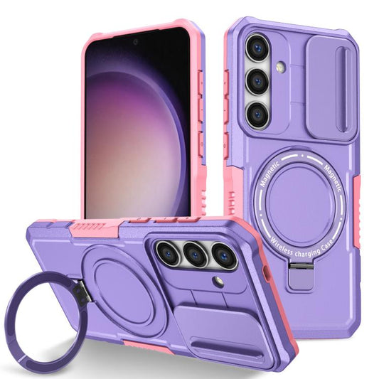 For Samsung Galaxy S25+ 5G Sliding Camshield MagSafe Holder TPU Hybrid PC Phone Case(Pink Purple) - Galaxy S25+ 5G Cases by PMC Jewellery | Online Shopping South Africa | PMC Jewellery | Buy Now Pay Later Mobicred