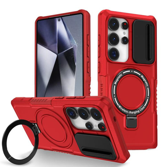 For Samsung Galaxy S25 Ultra 5G Sliding Camshield MagSafe Holder TPU Hybrid PC Phone Case(Red) - Galaxy S25 Ultra 5G Cases by PMC Jewellery | Online Shopping South Africa | PMC Jewellery | Buy Now Pay Later Mobicred