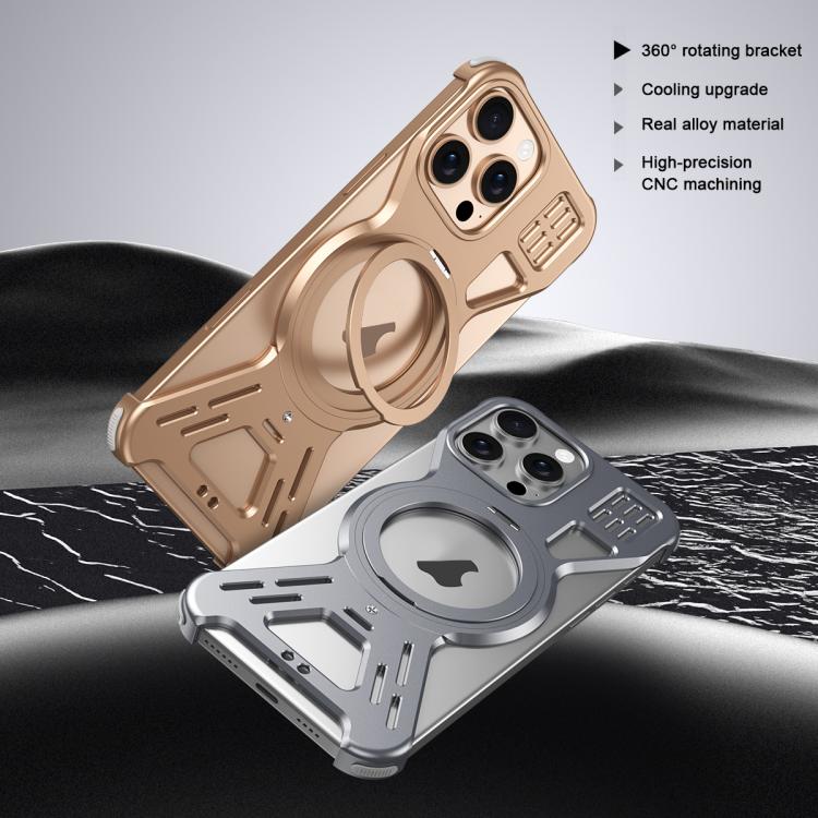 For iPhone 16 Pro Max Armor 360 Holder Frameless Alloy MagSafe Phone Case(Desert Gold) - iPhone 16 Pro Max Cases by PMc TechLife | Online Shopping South Africa | PMc TechLife | Buy Now Pay Later Mobicred