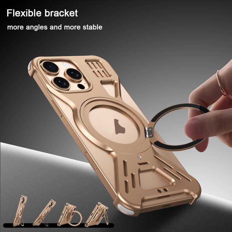 For iPhone 15 Pro Armor 360 Holder Frameless Alloy MagSafe Phone Case(Desert Gold) - iPhone 15 Pro Cases by PMc TechLife | Online Shopping South Africa | PMc TechLife | Buy Now Pay Later Mobicred