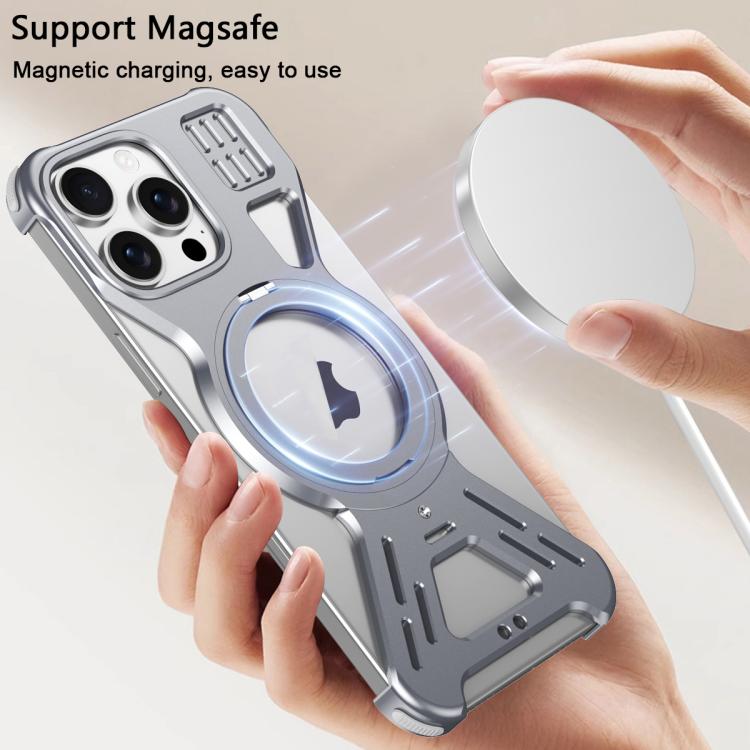 For iPhone 15 Armor 360 Holder Frameless Alloy MagSafe Phone Case(Space Gray) - iPhone 15 Cases by PMc TechLife | Online Shopping South Africa | PMc TechLife | Buy Now Pay Later Mobicred