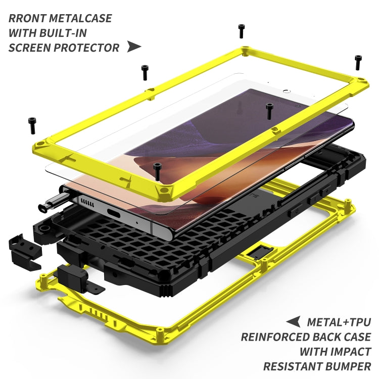 For Samsung Galaxy Note 20 R-JUST Shockproof Waterproof Dust-proof Metal + Silicone Protective Case with Holder(Yellow) - Galaxy Note20 Cases by R-JUST | Online Shopping South Africa | PMC TechLife | Buy Now Pay Later Mobicred