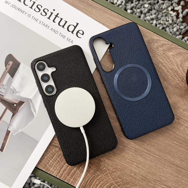 For Samsung Galaxy S25 5G CD Magsafe Magnetic Litchi Texture Phone Case(Black) - Galaxy S25 5G Cases by PMC TechLife | Online Shopping South Africa | PMC TechLife | Buy Now Pay Later Mobicred
