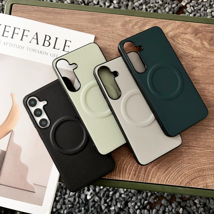 For Samsung Galaxy S25 5G Magsafe Magnetic Plain Leather Phone Case(Light Green) - Galaxy S25 5G Cases by PMC TechLife | Online Shopping South Africa | PMC TechLife | Buy Now Pay Later Mobicred