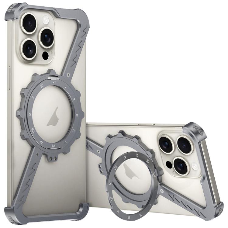For iPhone 14 Pro Max Z-shaped Frameless Metal 360 Holder MagSafe Phone Case(Space Grey) - iPhone 14 Pro Max Cases by PMc TechLife | Online Shopping South Africa | PMc TechLife | Buy Now Pay Later Mobicred