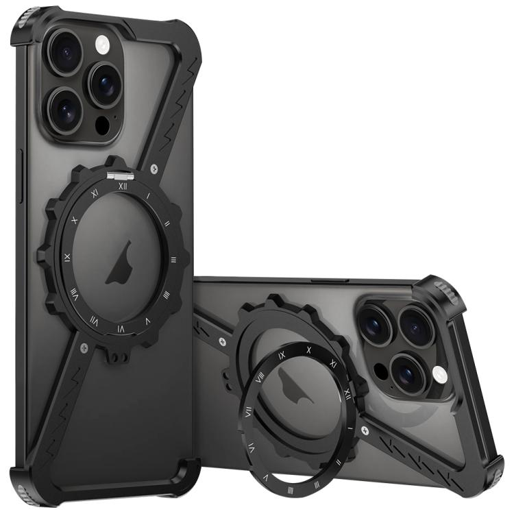 For iPhone 13 Pro Z-shaped Frameless Metal 360 Holder MagSafe Phone Case(Black) - iPhone 13 Pro Cases by PMc TechLife | Online Shopping South Africa | PMc TechLife | Buy Now Pay Later Mobicred